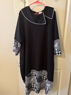 Zadie B’s 3X Apostolic Modest Black Dress with White Contrast Stitching